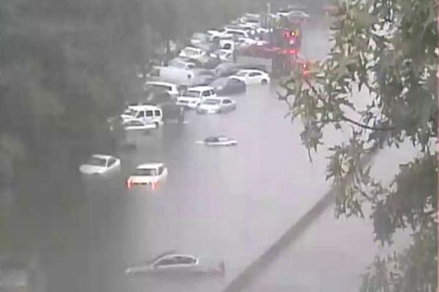 Flash flooding on the Southern State Parkway on Long Island.